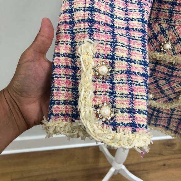 Marc Jacobs The Tweed Jacket Blazer Womens 10 Ivory Plaid Business Career - Picture 7 of 16